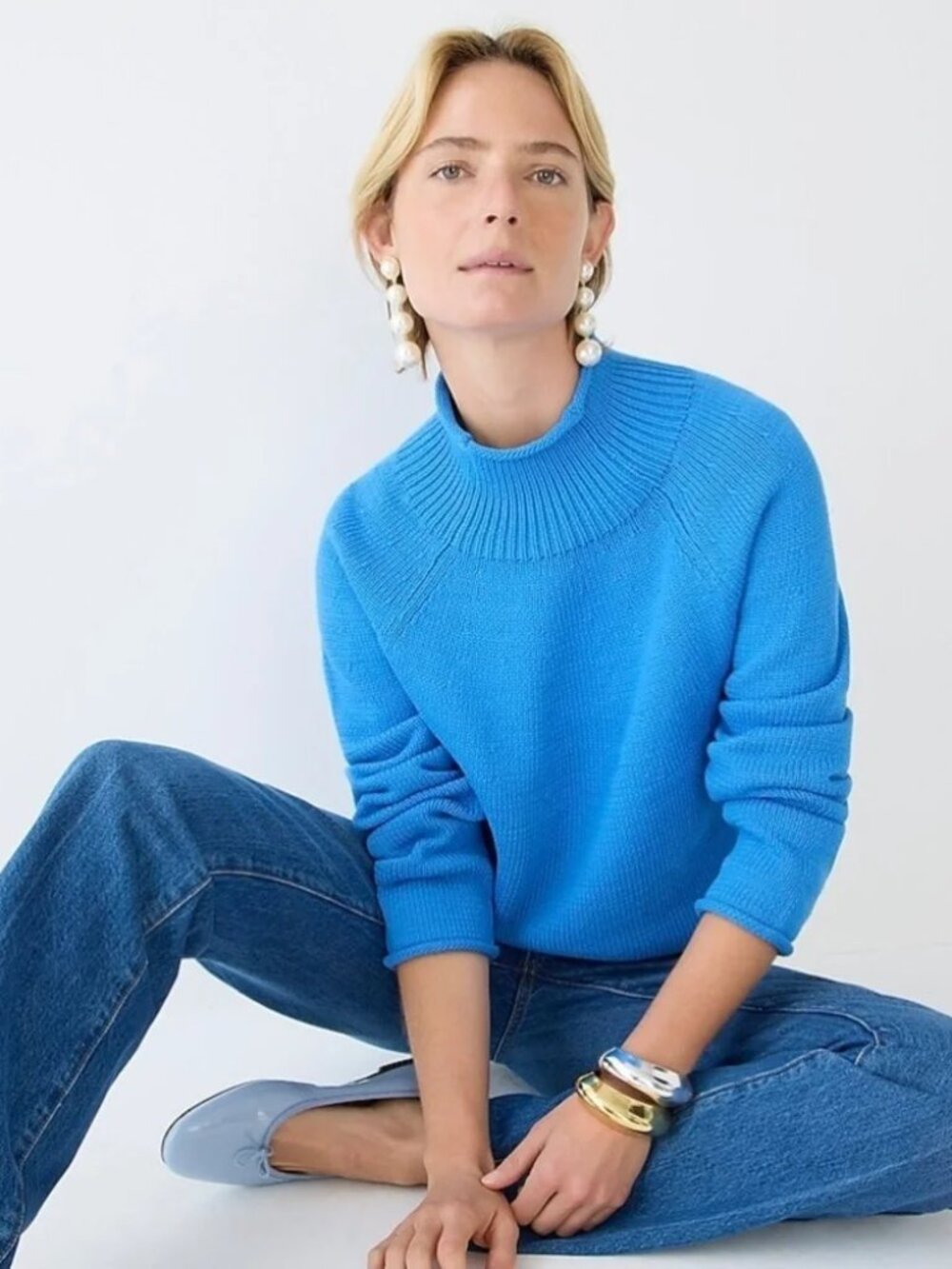 J.Crew Cotton-Blend Rollneck Sweater – Blue – Size XS